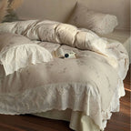 Duvet Cover Set Cotton-Linen Blend Lace Trim