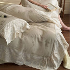 Duvet Cover Set Cotton-Linen Blend Lace Trim