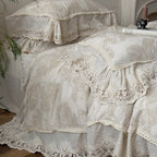Duvet Cover Set Cotton-Linen Blend Large Floral & Lace Trim