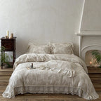 Duvet Cover Set Cotton-Linen Blend Large Floral & Lace Trim