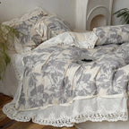 Duvet Cover Set Cotton-Linen Blend Large Floral & Lace Trim