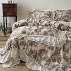 Duvet Cover Set Cotton-Linen Blend Large Floral & Lace Trim