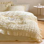 Duvet Cover Set Cotton-Linen Blend Washed Crinkle & Ruffle