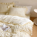 Duvet Cover Set Cotton-Linen Blend Washed Crinkle & Ruffle