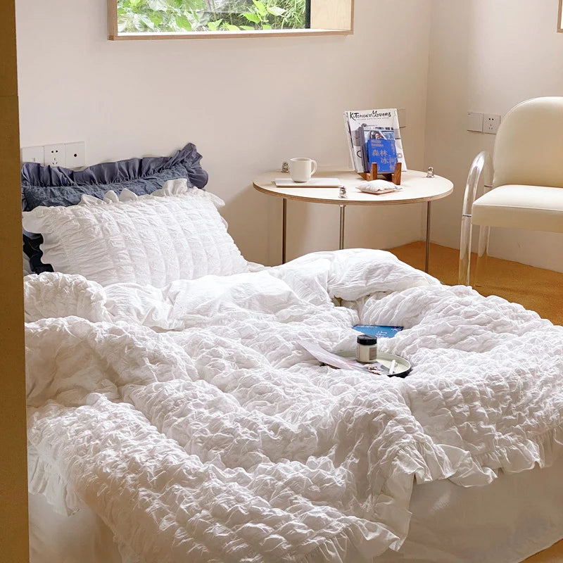 Duvet Cover Set Cotton-Linen Blend Washed Crinkle & Ruffle