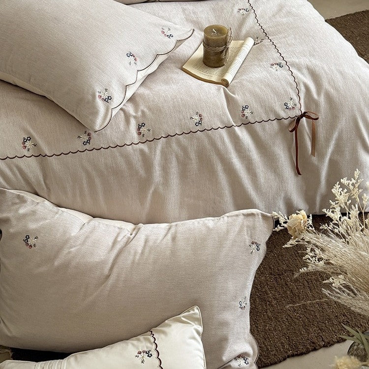 Duvet Cover Set Cotton-Linen Embroidered Floral