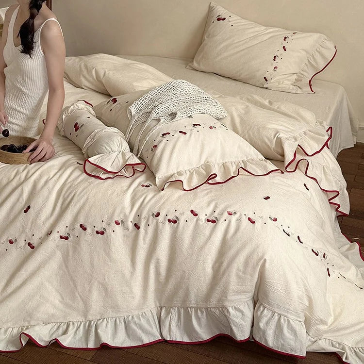 Duvet Cover Set Cotton-Linen Embroidered Set of 4