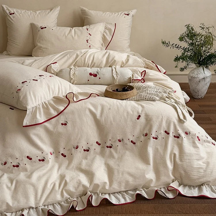 Duvet Cover Set Cotton-Linen Embroidered Set of 4