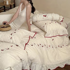 Duvet Cover Set Cotton-Linen Embroidered Set of 4