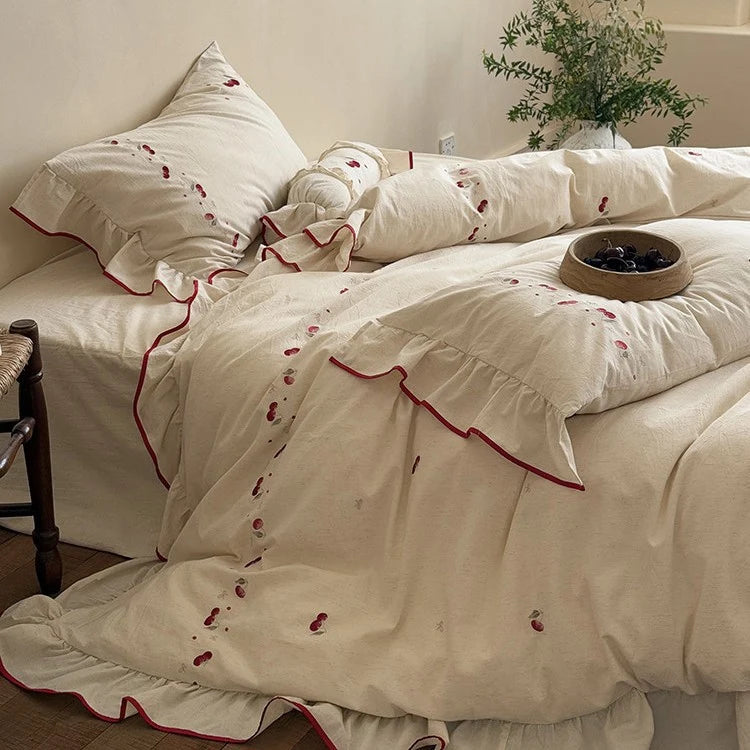 Duvet Cover Set Cotton-Linen Embroidered Set of 4