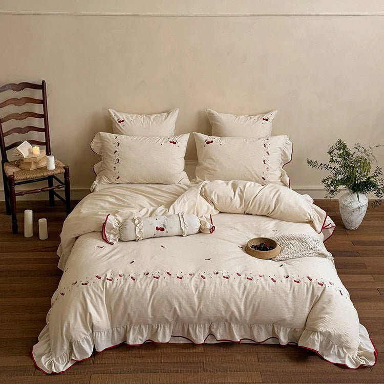 Duvet Cover Set Cotton-Linen Embroidered Set of 4