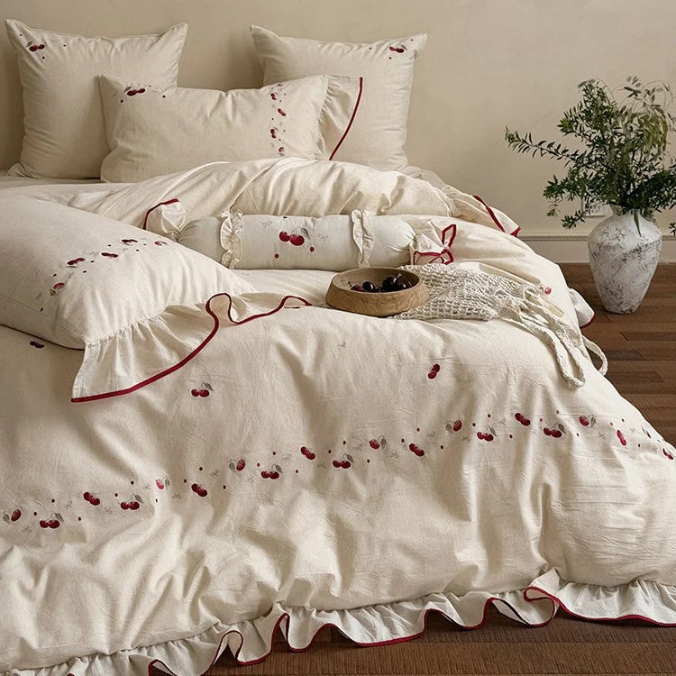 Duvet Cover Set Cotton-Linen Embroidered Set of 4
