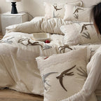 Duvet Cover Set Cotton-Linen Embroidered Swallow Lace Trim