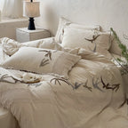 Duvet Cover Set Cotton-Linen Embroidered Swallow Lace Trim