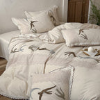 Duvet Cover Set Cotton-Linen Embroidered Swallow Lace Trim
