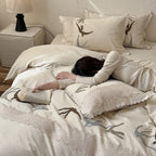 Duvet Cover Set Cotton-Linen Embroidered Swallow Lace Trim