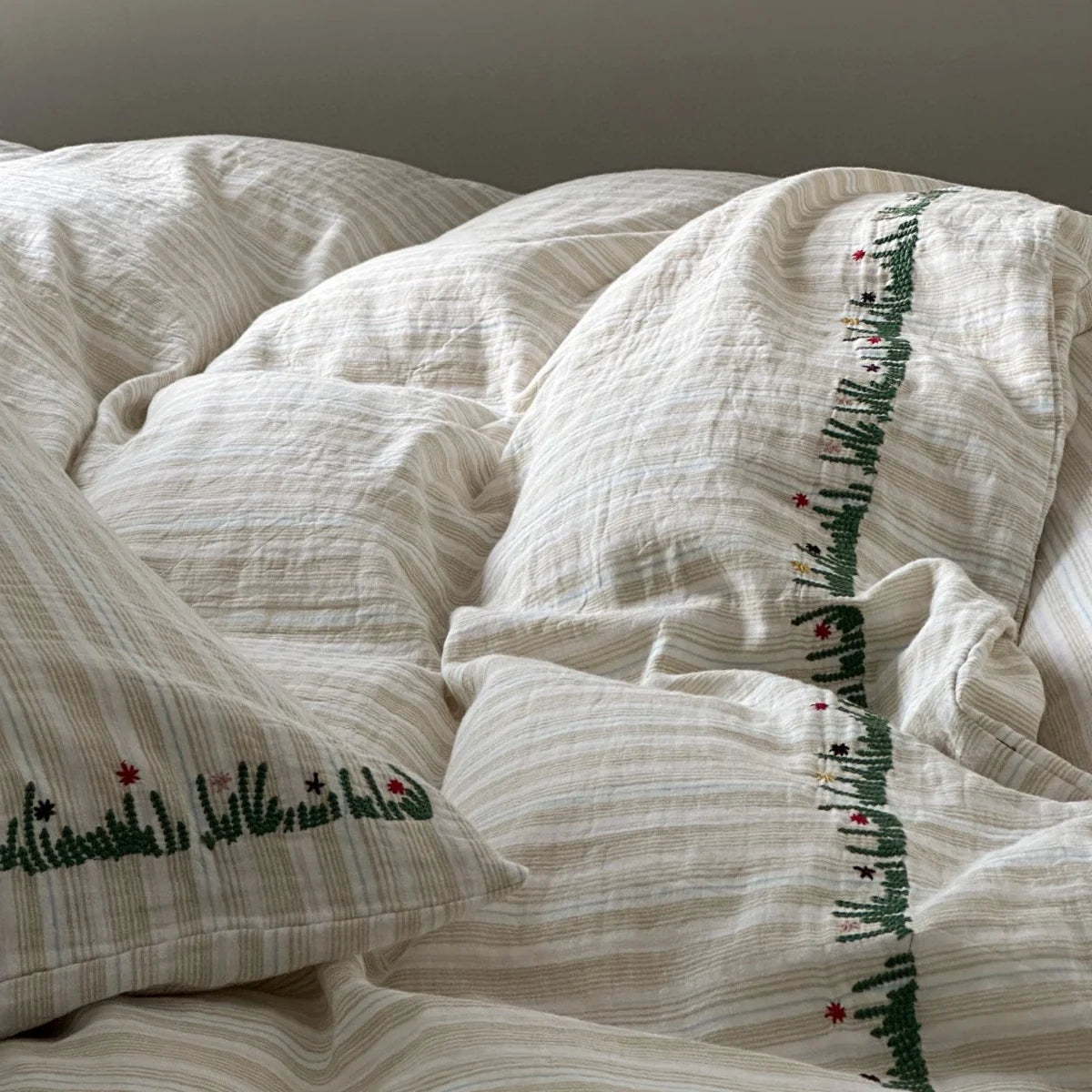 Duvet Cover Set Cotton-Linen Embroidered Washed Crinkle 4-Piece