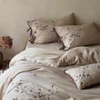 Duvet Cover Set Cotton-Linen Floral Embroidery Tied Pillowcases