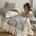 Duvet Cover Set Cotton-Linen Lace Ruffle