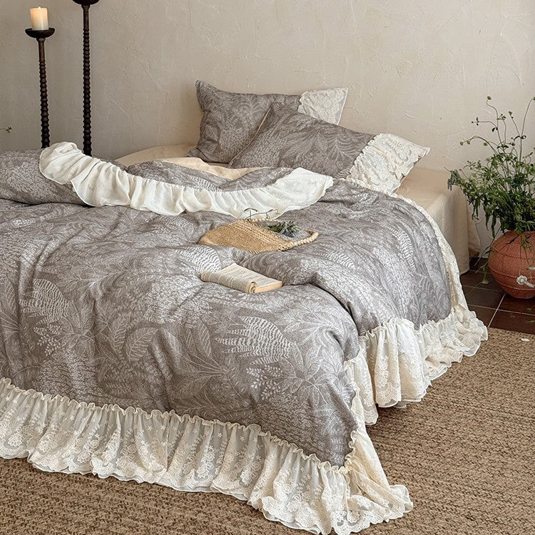 Duvet Cover Set Cotton-Linen Lace Ruffle