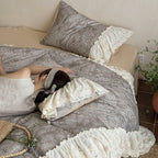 Duvet Cover Set Cotton-Linen Lace Ruffle