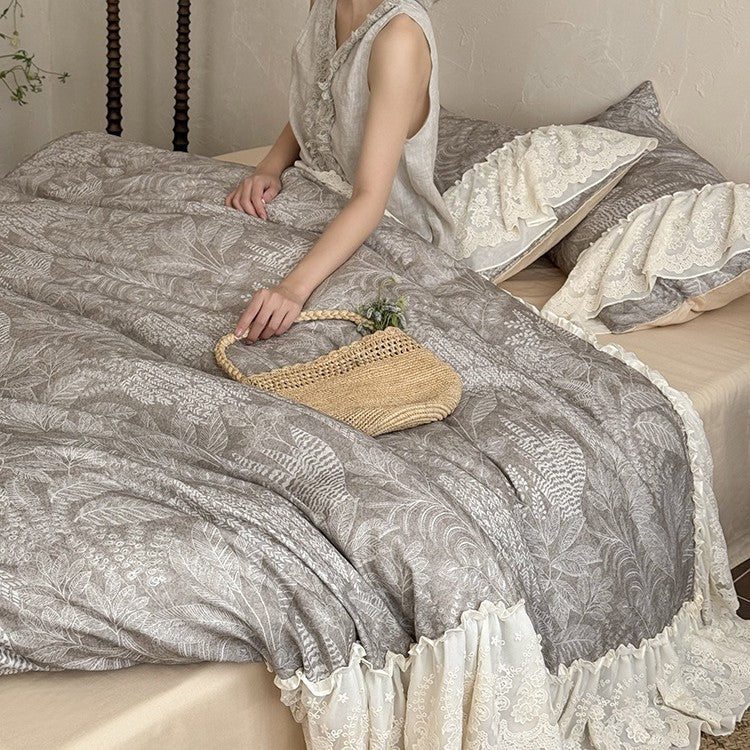 Duvet Cover Set Cotton-Linen Lace Ruffle