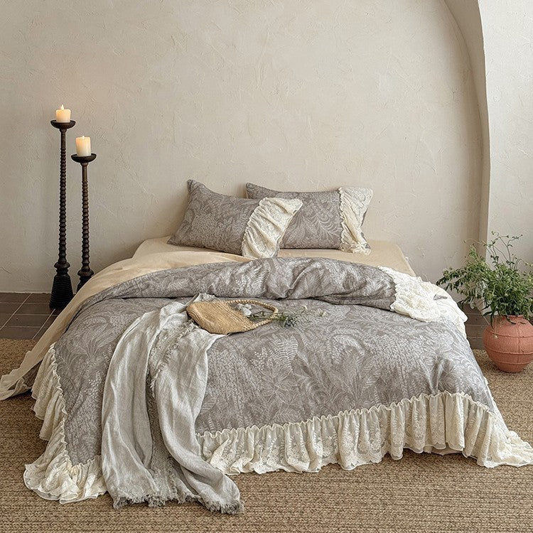 Duvet Cover Set Cotton-Linen Lace Ruffle