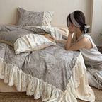 Duvet Cover Set Cotton-Linen Lace Ruffle