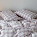 Duvet Cover Set Cotton Muslin Checked & Embroidered