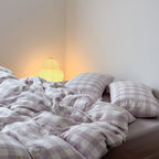 Duvet Cover Set Cotton Muslin Checked & Embroidered