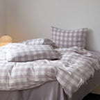 Duvet Cover Set Cotton Muslin Checked & Embroidered