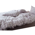 Duvet Cover Set Cotton Muslin Checked & Embroidered