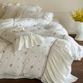Duvet Cover Set Cotton Muslin Embroidered Floral Gathered Ruffle