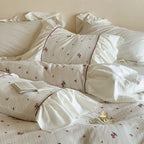 Duvet Cover Set Cotton Muslin Embroidered Floral Gathered Ruffle