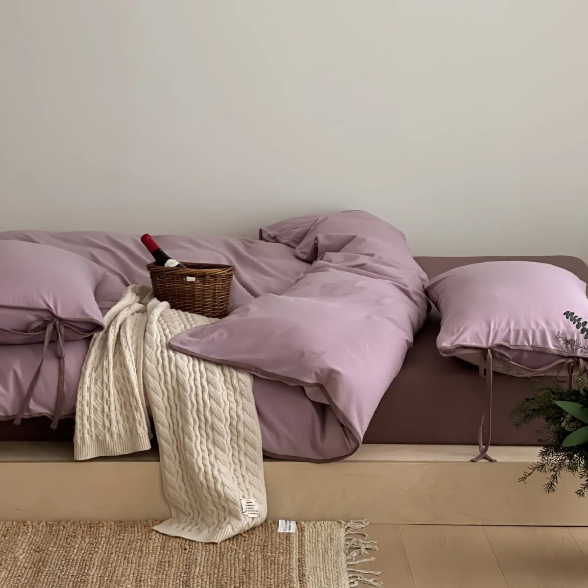 Duvet Cover Set Cotton Percale Breathable Tie Bands