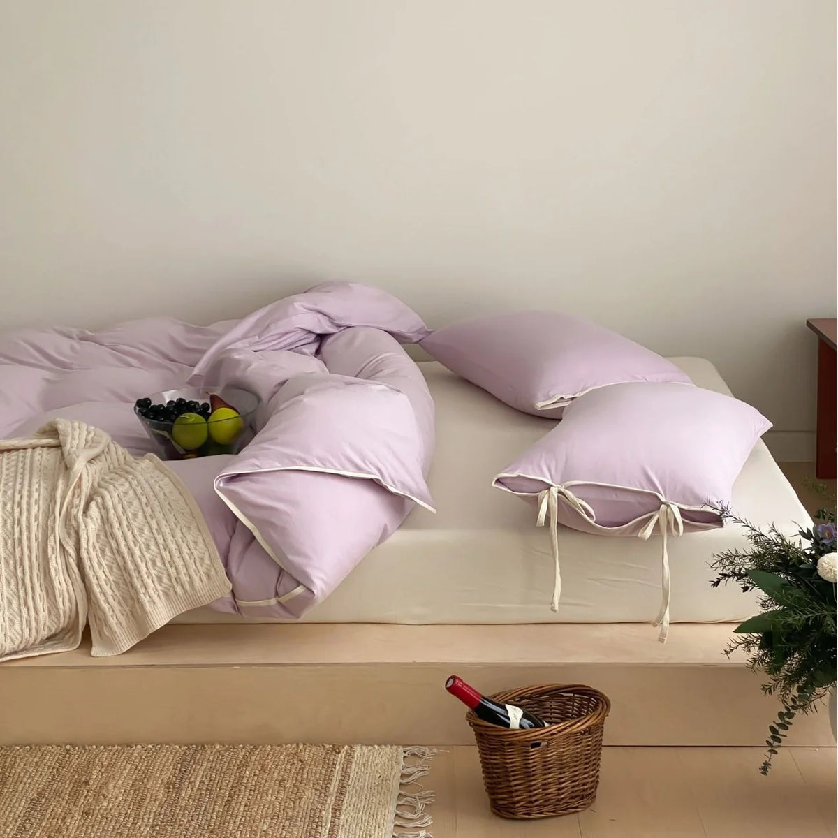 Duvet Cover Set Cotton Percale Breathable Tie Bands