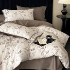 Duvet Cover Set Cotton Percale Leaf Jacquard Button Closure