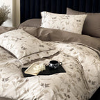 Duvet Cover Set Cotton Percale Leaf Jacquard Button Closure