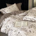 Duvet Cover Set Cotton Percale Leaf Jacquard Button Closure