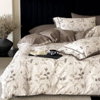 Duvet Cover Set Cotton Percale Leaf Jacquard Button Closure