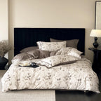 Duvet Cover Set Cotton Percale Leaf Jacquard Button Closure