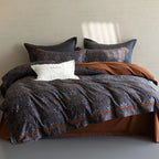 Duvet Cover Set Cotton Percale Leaf Print Piped Edge