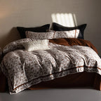 Duvet Cover Set Cotton Percale Leaf Print Piped Edge