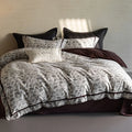 Duvet Cover Set Cotton Percale Leaf Print Piped Edge