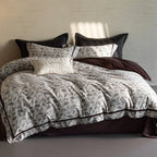 Duvet Cover Set Cotton Percale Leaf Print Piped Edge