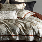 Duvet Cover Set Cotton Percale Leaf Print Piped Edge