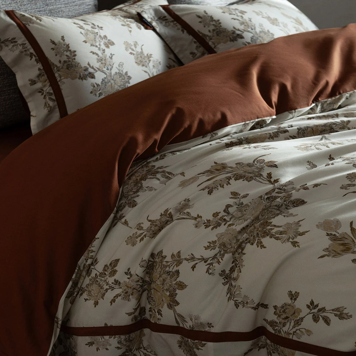 Duvet Cover Set Cotton Percale Leaf Print Piped Edge
