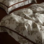 Duvet Cover Set Cotton Percale Leaf Print Piped Edge