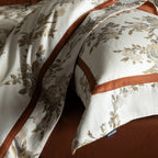 Duvet Cover Set Cotton Percale Leaf Print Piped Edge