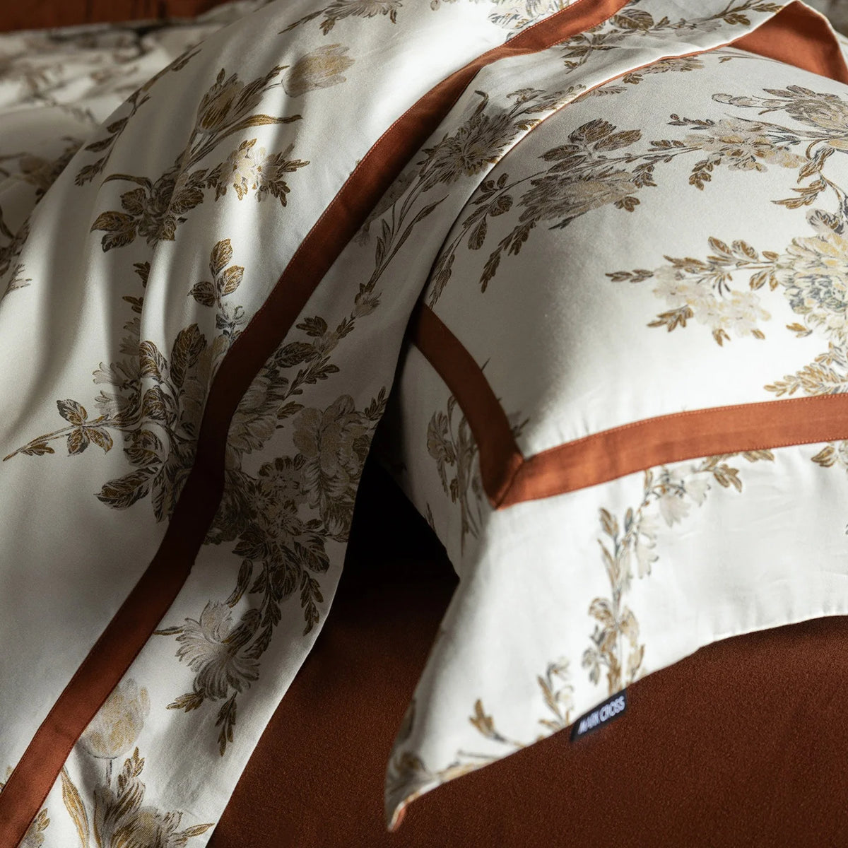 Duvet Cover Set Cotton Percale Leaf Print Piped Edge